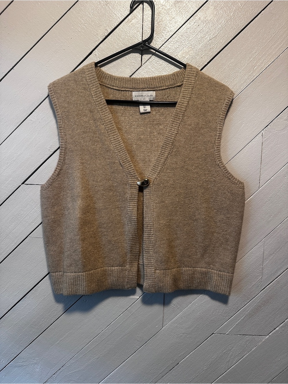Sincerely Jules Tan V-Neck Knit Sweater Vest